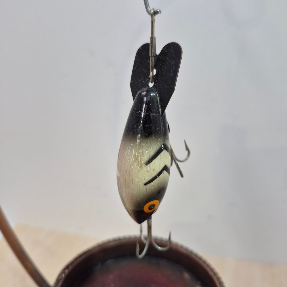 Vintage Bomber Bait Co Deep‎ Diving Fishing Lure Black White Chevron with Box
